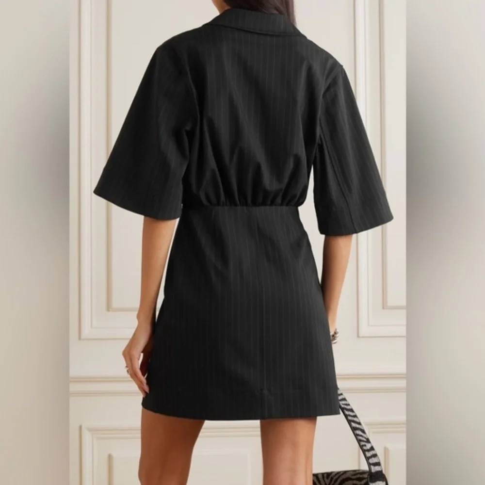NWT GANNI +NET SUSTAIN pinstriped recycled-twill mini dress size 36 (small) - Picture 3 of 7